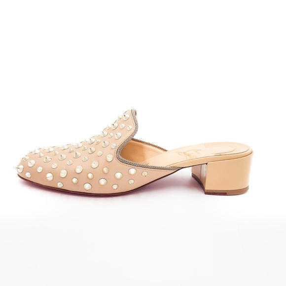 Christian Louboutin Beige Leather Studded Spike Slip-On Mules EU 39 - Picture 3 of 9